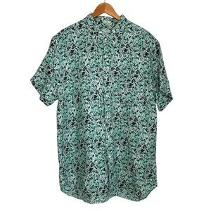J. Crew Men 100% Linen Floral Slim Fit Hawaiian Shirt Sz XXL Green Short Sleeve